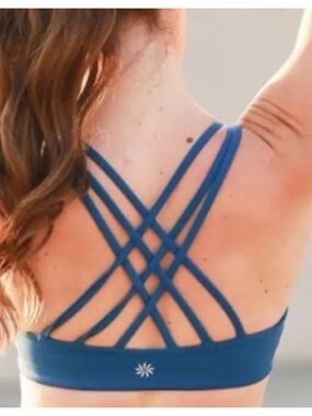Athleta Hyper Focused in a Blue Teal colorCrisscross Strappy Sports Bra size S